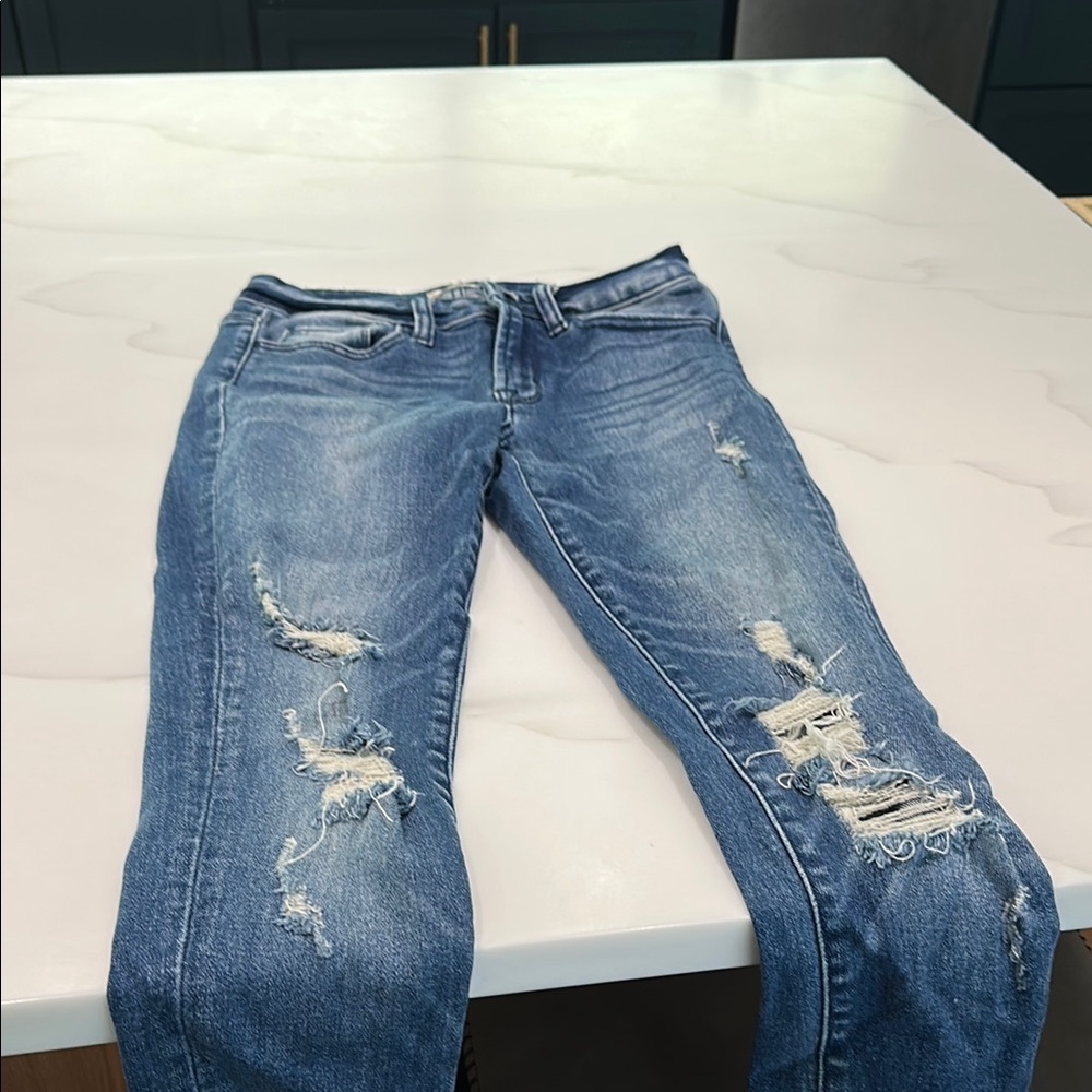 Altar'd State Blue Skinny Jeans with Distressed Details